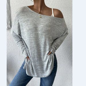 Heathered Asymmetrical Neck Slit Tunic Top